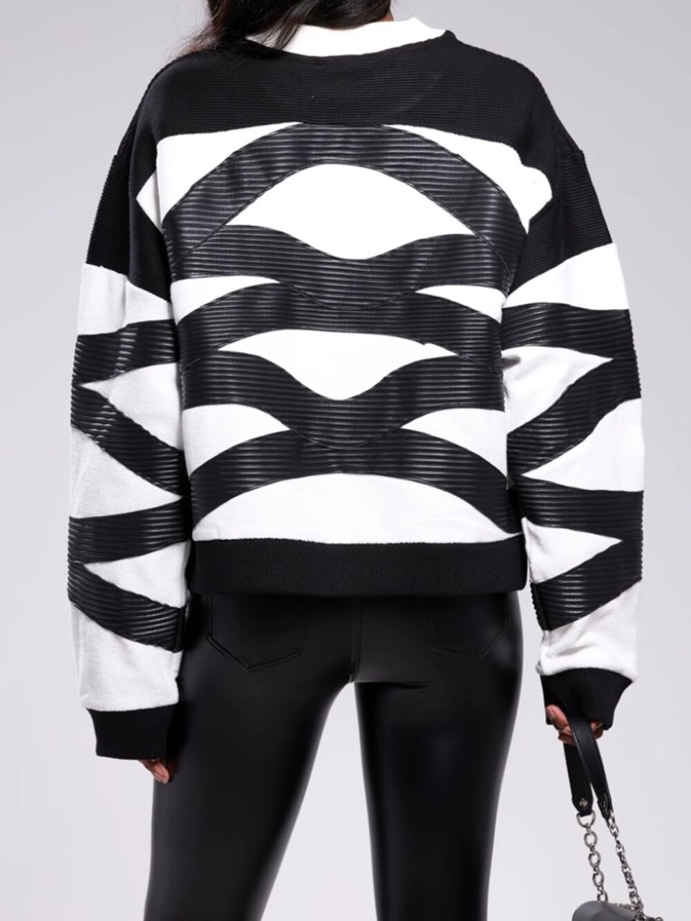 Akira Crossing Lines Mixed Media Sweater Sweatshirt - Picture 2 of 3